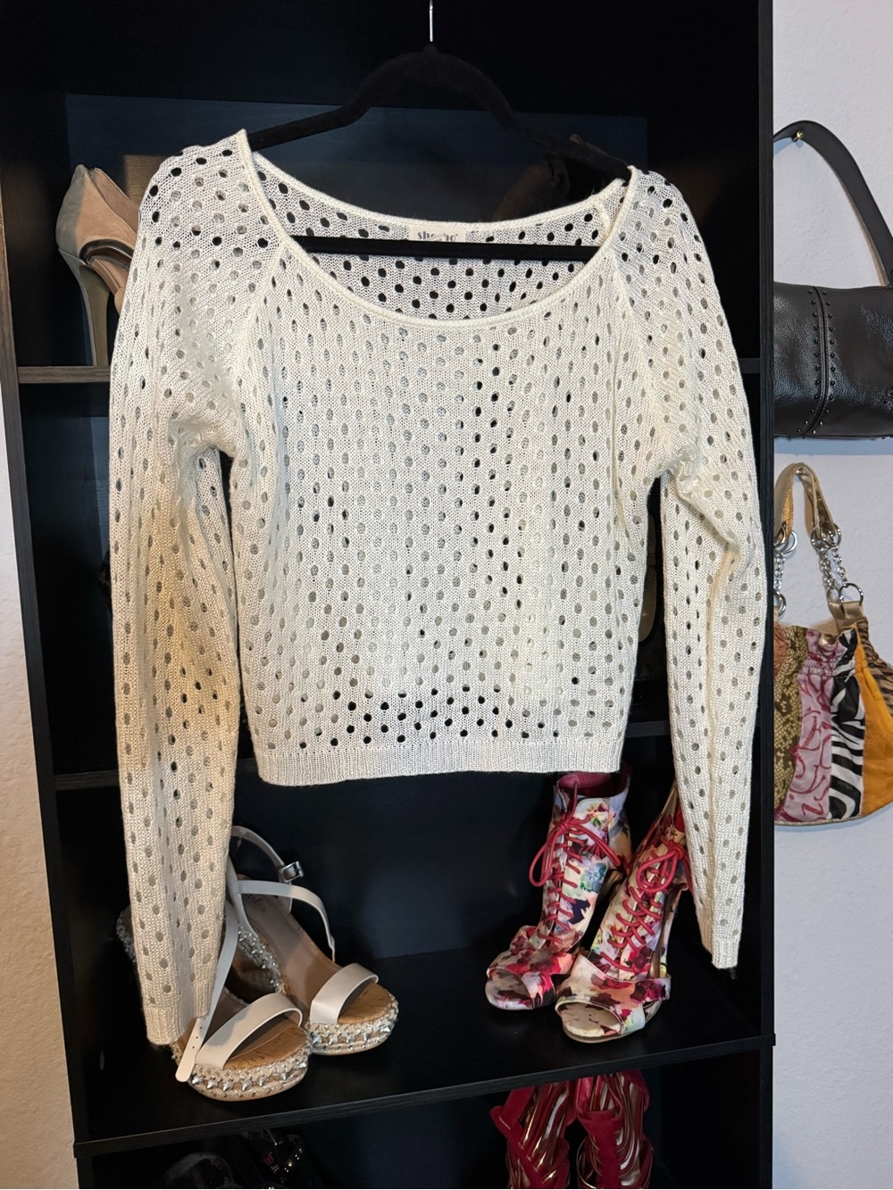 shosho Cream Open-Knit Scoop Neck Sweater